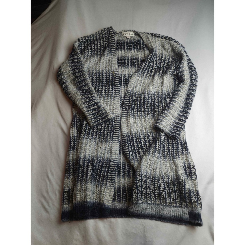 Knox Rose Blue Cream Ombre Striped‎ Longline Open Front Cardigan Sweater Large